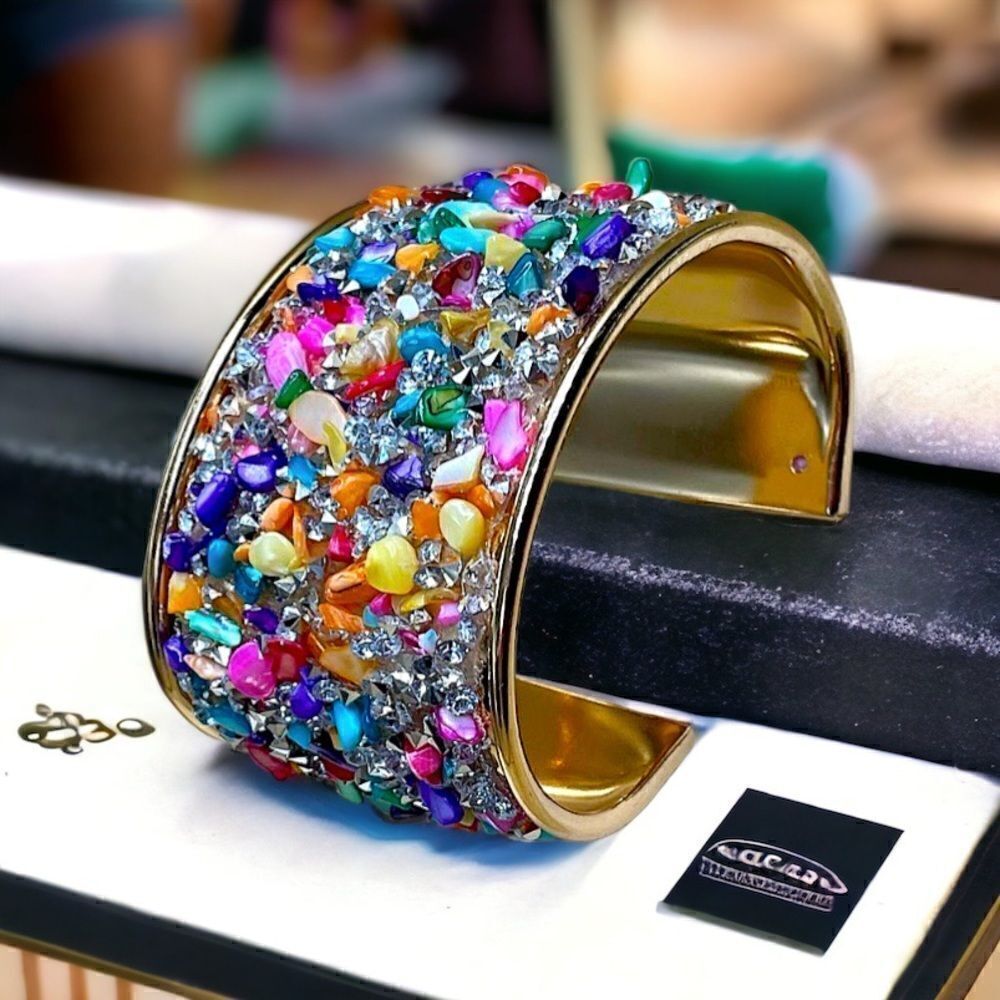 Gemstone Cuff Bracelet  l Gold Hardware l New